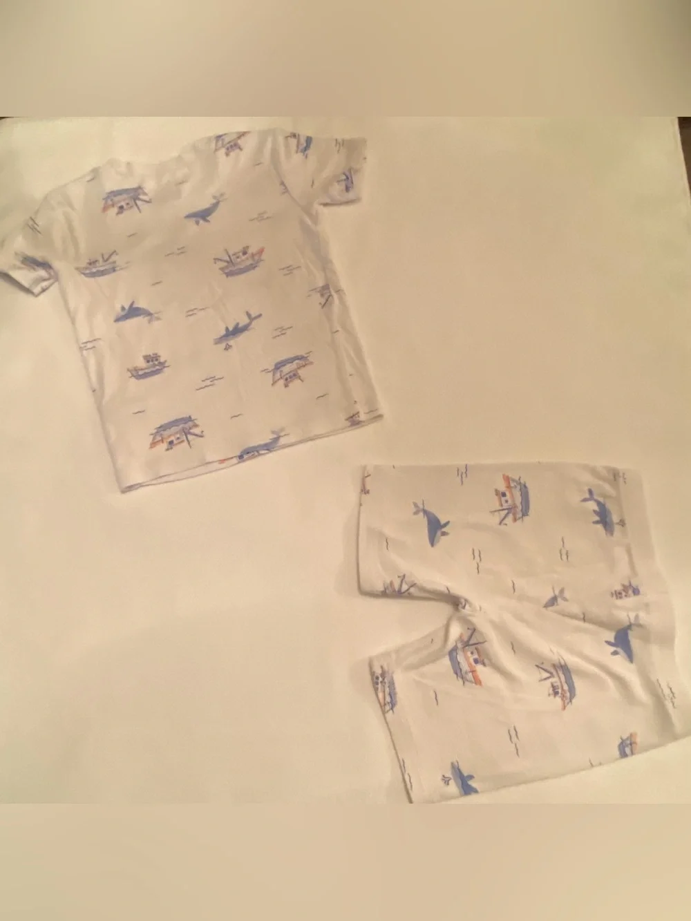 Carter's White Pajama Set with Blue Whale & Boat Print 3T EUC